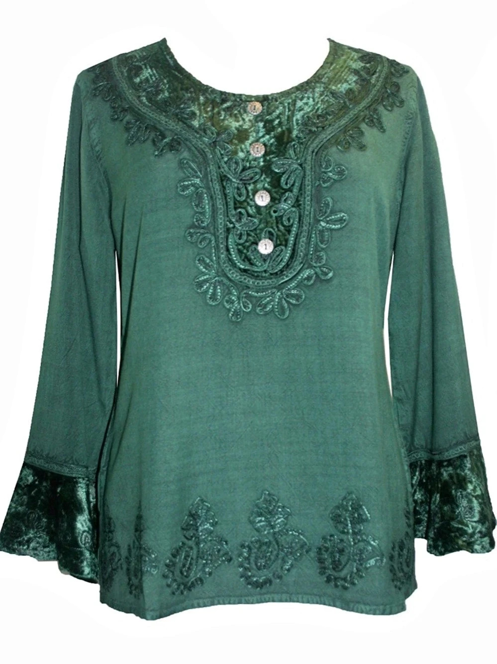 Agan Traders L Embroidered Drk Green Tunic Peasant Top Boho Medieval